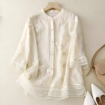 Mila Bomuldstop med broderede blomster