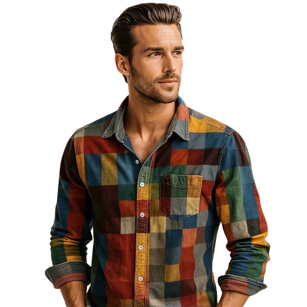 Sønder | Vintage Skjorte med Regnbuemønste