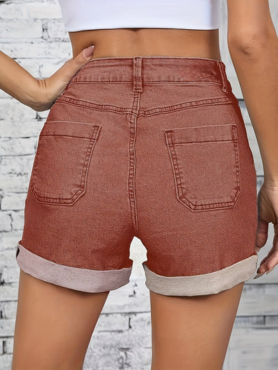 Thelma Højtaljede Stretch Denim Shorts Med Knap