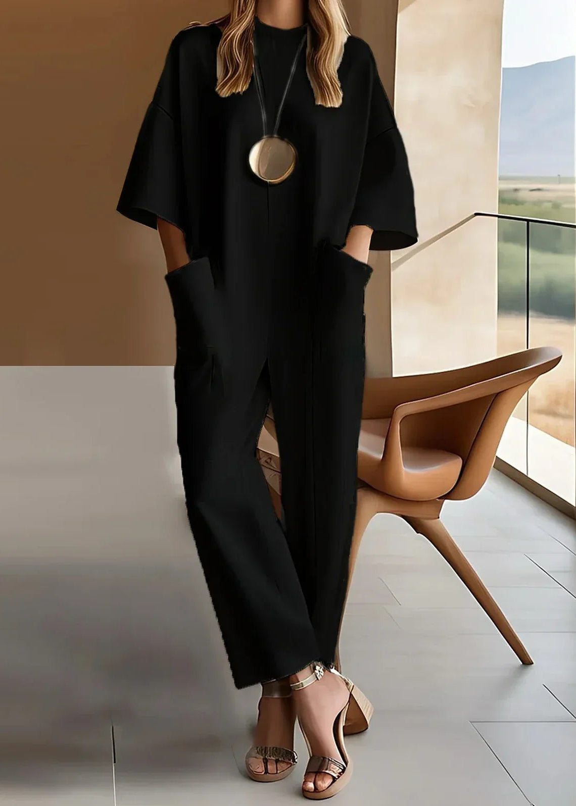 Elizina Elegant kortærmet jumpsuit