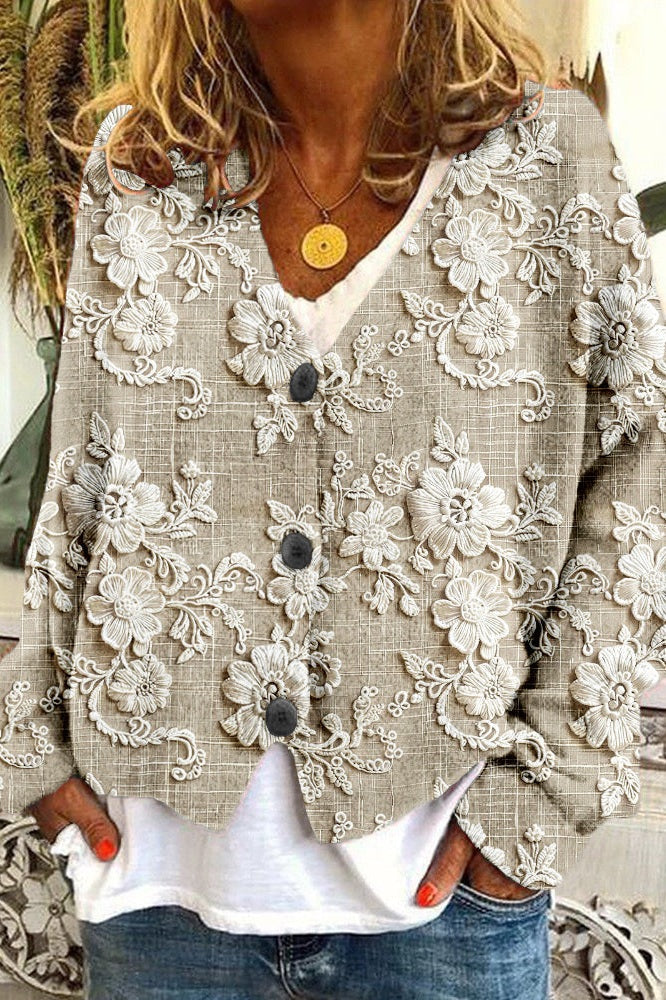 Cardigan med blomsterbladstråd