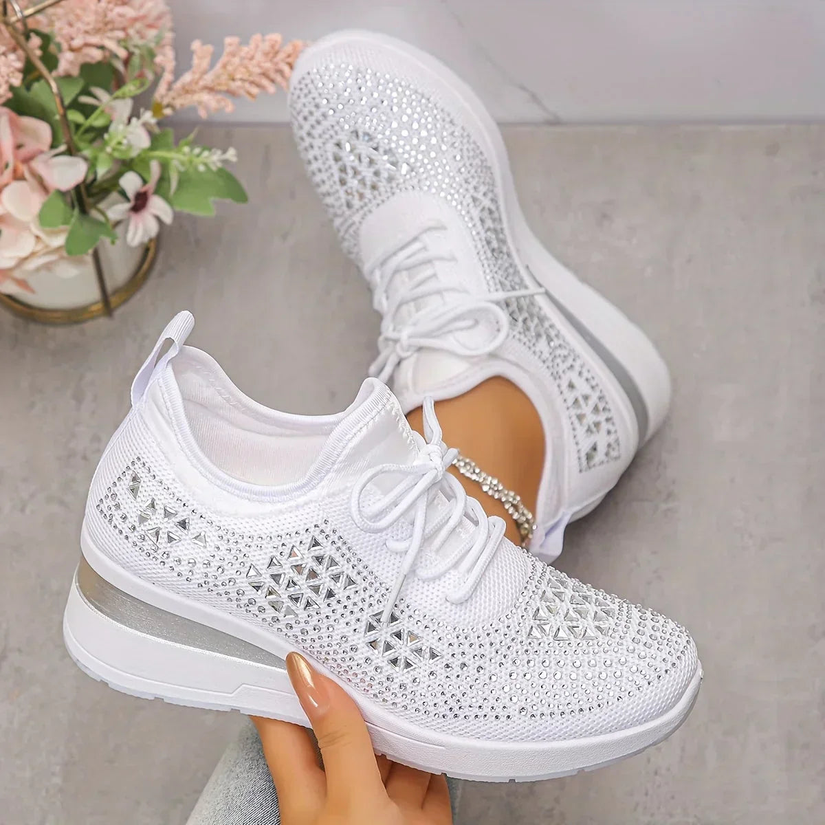 Giselle Ortopædiske sneakers med glitrende rhinsten