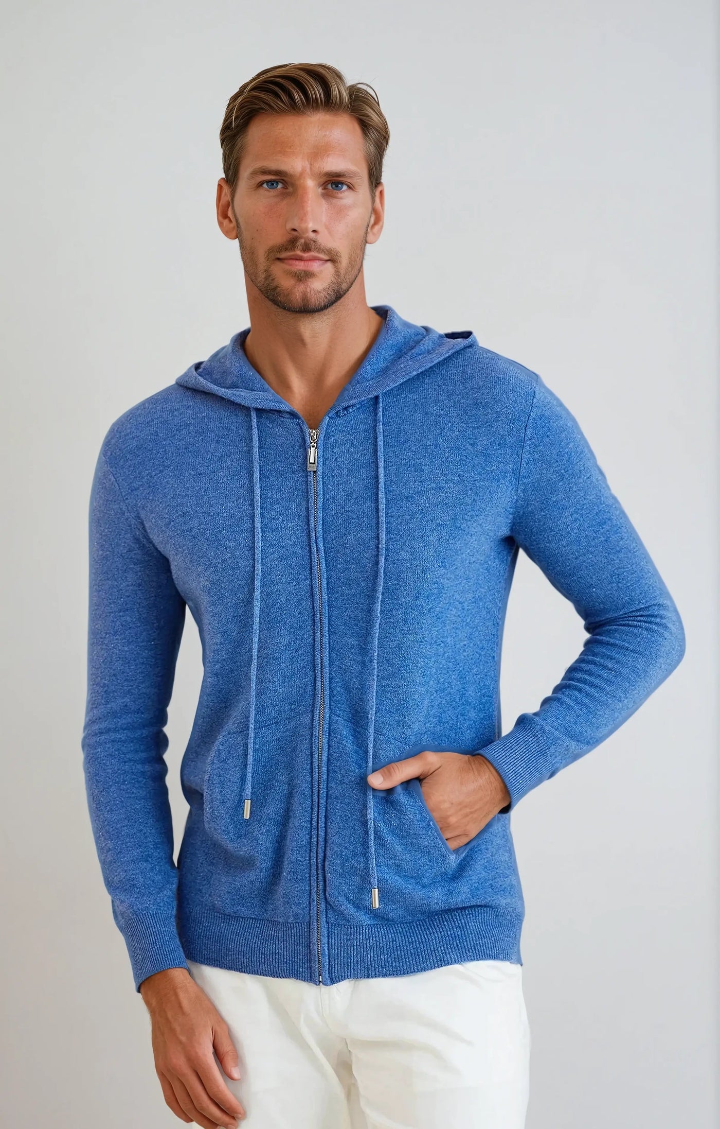 Cashmere Strik Zip Vest - Azur Blå