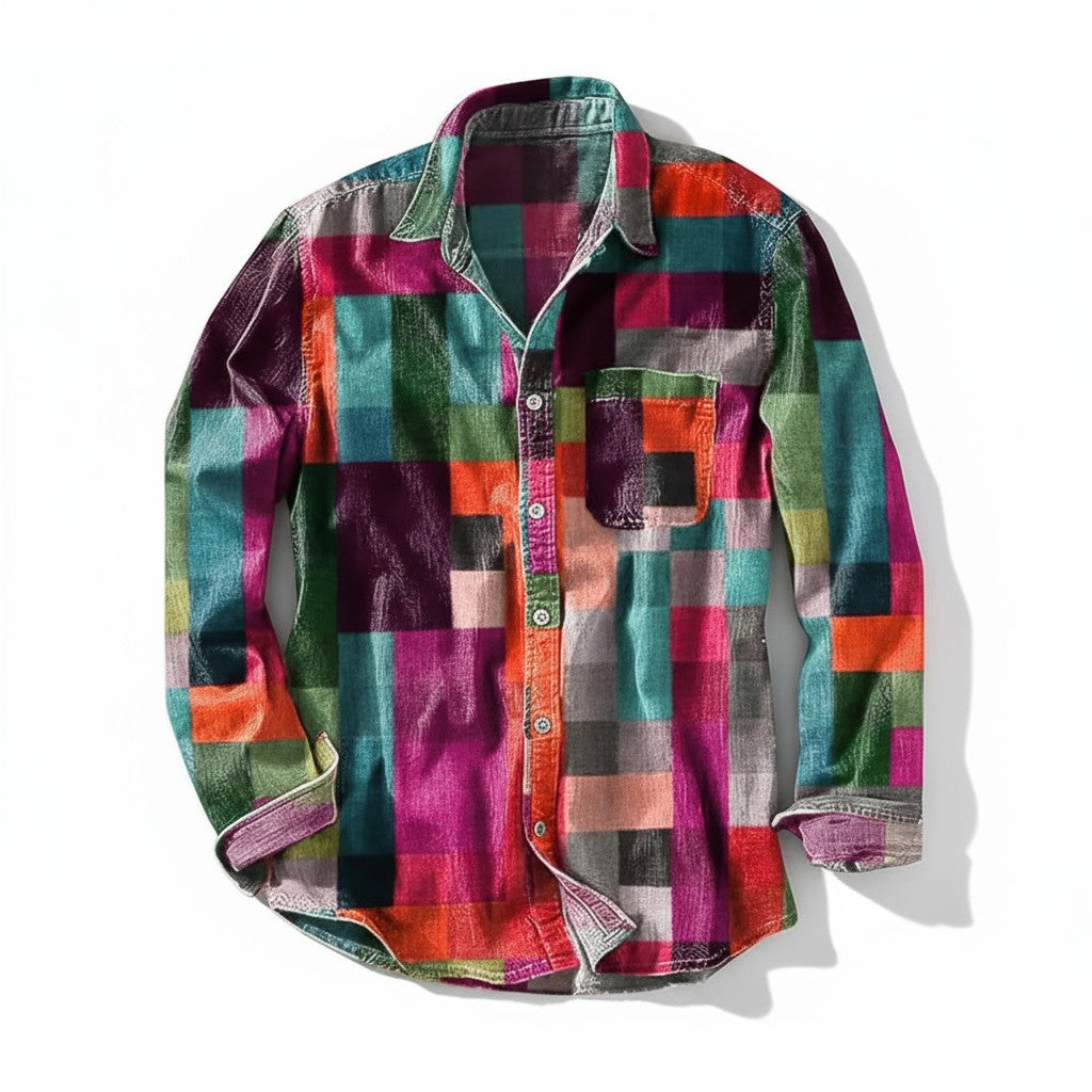 Sønder | Vintage Skjorte med Regnbuemønste