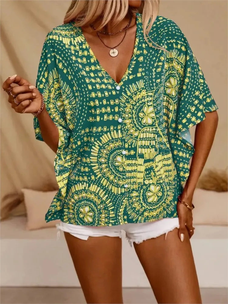 Ellaine Boho blouse med levende print