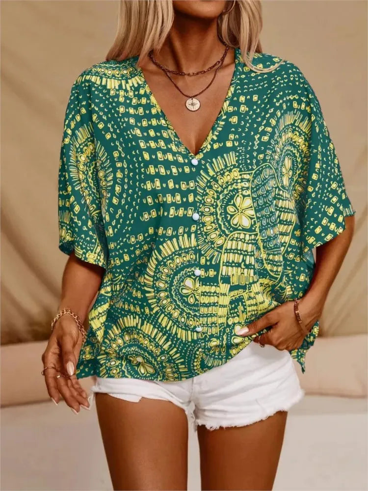Ellaine Boho blouse med levende print