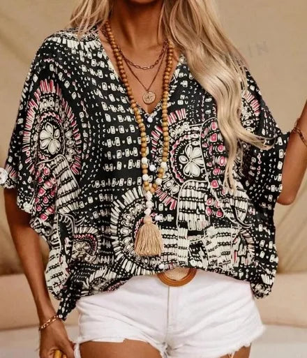 Ellaine Boho blouse med levende print