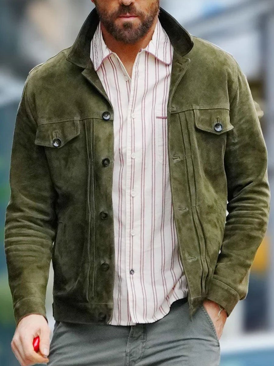 Lorentz | Herre Ruskindsjakke Med Knaplukning Foran